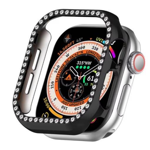 Foto - Ochranný rámeček s kamínky pro Apple Watch 10, 42 mm - černý